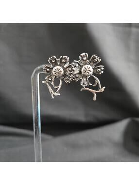 Vintage Sterling Silver Flower Earrings 925 Floral Modernist Brutalist Chunky